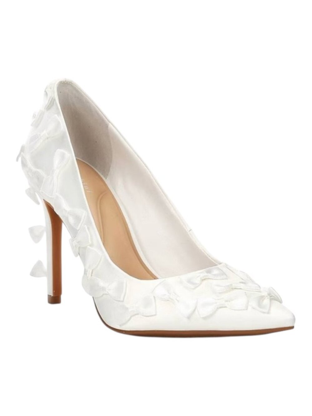 Gianni Bini White Bow Heels Size 8 Bridal Coquette Pointed Toe Stiletto